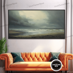 framed canvas ready to hang, moody muted landscape oil painting canvas print wall art, nature framed large gallery art,