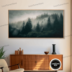 framed canvas ready to hang, morning fog over a mountain forest, framed canvas print, foggy pine tree landscape, framed