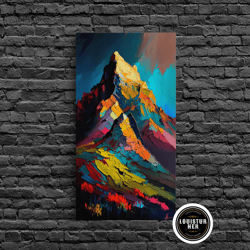 framed canvas ready to hang, mount noshaq, mountain art, mountain landscape wall art, framed canvas print, abstract oil