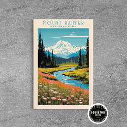 framed canvas ready to hang, mount rainier national park, washington travel art, national park print, minimalist travel