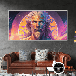 framed canvas ready to hang, norse god freyr, framed canvas print, vaporwave style norse mythology art, retro vibes