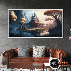 framed canvas ready to hang, norse mythology art, alfheim realm of the light elves, framed canvas print, fantasy wall ar