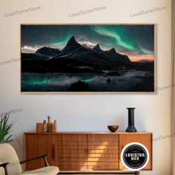 framed canvas ready to hang, northern lights fine art canvas print, aurora wall art , landscape print, aurora painting,