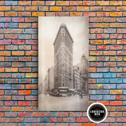 framed canvas ready to hang, nyc flat iron, new york city art, framed canvas print, charcoal drawing, original art, wall