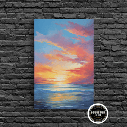 framed canvas ready to hang, ocean wall art, seascape print, sunset wall print, canvas print, wall art, vertical art, gi