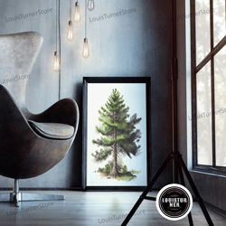 framed canvas ready to hang, pine trees print, watercolor trees, watercolor print, mountain art, tree print, lake house