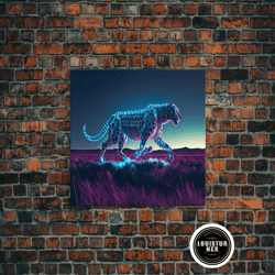 framed canvas ready to hang, robot cheetah, synthwave cyberpunk art, robot cheetah, framed canvas art, canvas print