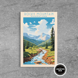 framed canvas ready to hang, rocky mountain national park, colorado travel art, national park print, minimalist travel a