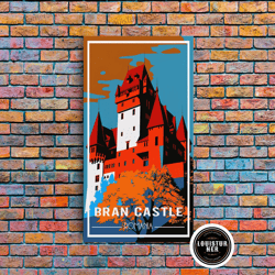 framed canvas ready to hang, romania poster, bran castle, romanian art, europe, travel wall print, travel poster, travel