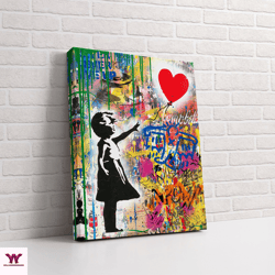 banksy girl graffiti, ballon girl canvas or poster, famous canvas, banksy girl artwork, banksy balloon canvas decor, rea