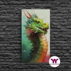 decorative wall art, framed dragon print, watercolor painting of a beautiful dragon, canvas print, canvas art, fantasy d