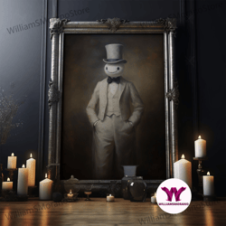 decorative wall art, ghost wearing a top hat, victorian gentleman ghost, framed canvas print, halloween canvas art, uniq