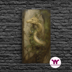 decorative wall art, majestic green dragon wall art, framed canvas print, dragon fantasy painting, garden dragon abstrac