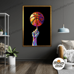decorative wall art, decorate the living room, bedroom and workplace, basketball ball on finger art canvas, basketball b