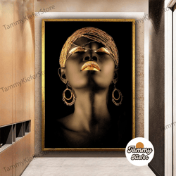 decorative wall art, decorate the living room, bedroom and workplace, african woman wall decor, gold african canvas wall