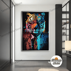 decorative wall art, decorate the living room, bedroom and workplace, colourful tiger canvas painting, colourful tiger p
