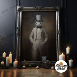 high quality decorative wall art, ghost wearing a top hat, victorian gentleman ghost, framed canvas print, halloween can