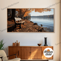 high quality decorative wall art, pacific northwest photography print, beautiful lakeside park in the fall, framed canva