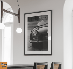 old porsche black and white vehicle photography, office decor, bedroom decor, vintage wall art, black and white canvas,