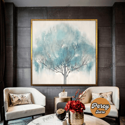 wall decoration canvas painting - living room bedroom home and office wall decoration canvas art, blue tree painting pri