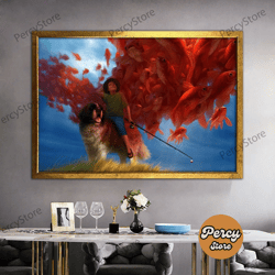 wall decoration canvas painting - living room bedroom home and office wall decoration canvas art, boy with dog canvas, s