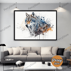 wall decoration canvas painting - living room bedroom home and office wall decoration canvas art, wolf watercolor canvas