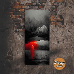 spooky horror canvas print, bloodmoon sunset, blood moon, halloween wall art, ready to hang-1