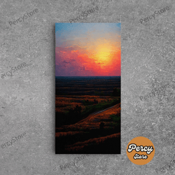 sunset over a texas field, canvas print, landscape art, ready to hang wall art