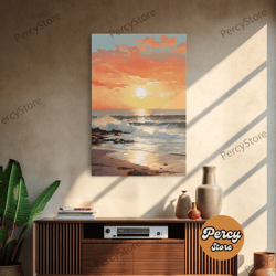 sunset wall art, beach art print, seascape wall art, canvas print, wall art, vertical art, appreciation gift, wall hangi