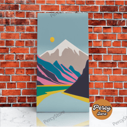 surrealist mountain landscape, abstract, framed canvas print, pink mountains