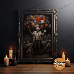 the cursed circus, unique halloween art, framed canvas print, halloween poster art, horror prints, victorian oil paintin