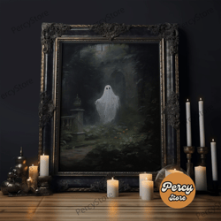 the ghost in the mirror, framed canvas or canvas print, gothic victorian halloween painting, cool halloween decor, dark