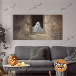 the ghost in the window, halloween wall art, vintage canvas, art canvas print, dark academia, haunting ghost, halloween