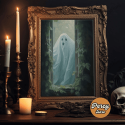 the ghost in the window, vintage canvas, art canvas print, dark academia, haunting ghost, halloween decor, spooky gothic