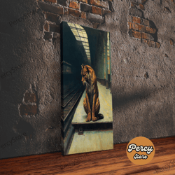 tiger in a subway, urban decay, nature, framed canvas print, framed wall art