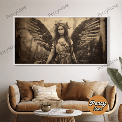 tintype photo of an angel, angel art, angel painting, framed canvas print, guardian angel, angel art print, angel wings,