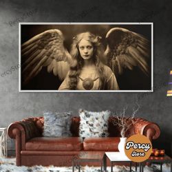 tintype photo of an angel, angel art, angel painting, framed canvas print, guardian angel, angel art print, angel wings,