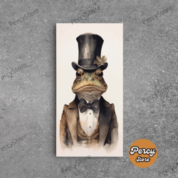 toad victorian portrait, vintage style animal wall art, framed canvas print, handmade canvas art, le business toad