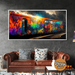 train car graffiti wall decor, train box car, ready to hang canvas print wall art, graffiti art-1