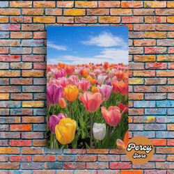 tulip print, flower wall art, vibrant wall art, canvas print, wall art, vertical art, dining room prints, new homeowner