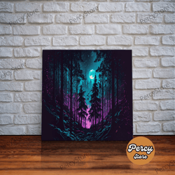 turquoise and violet fantasy forest, aesthetic, framed canvas print