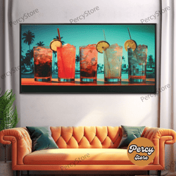 vaporwave cocktail wall art, framed canvas print, bar decor, basement bar wall art, vaporwave aesthetic wall decor, bar