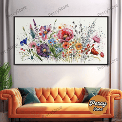 wall art wildflower watercolors, colorful floral prints, framed canvas print, original watercolor painting print, mother