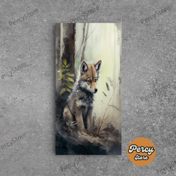 watercolor of a wolf pup, framed canvas print