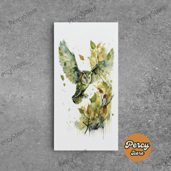 watercolor of an owl in flight, owl painting print, framed canvas print, cool nature wall art, watercolor