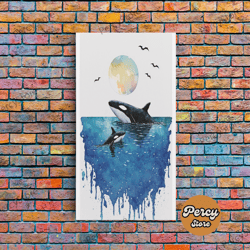 watercolor orca painting - killer whales - whale nursery, whale art, whale print, orca whale, beach decor, watercolor an