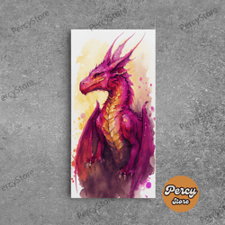 watercolor painting of a dragon, framed canvas print