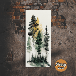 watercolor pine tree forest, framed canvas print, cool wall art