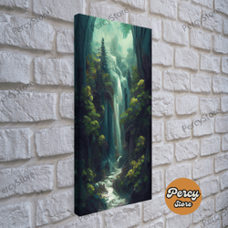 waterfall canvas print, fantasy wall art, watercolor print, high fantasy, nature landscape living room wall art