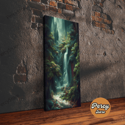 waterfall in the forest canvas print, fantasy wall art, watercolor print, high fantasy, nature landscape living room wal